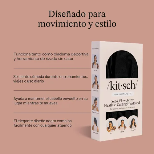 Miniatura 4 de Kitsch Set & Flow Active - Diadema rizadora sin calor para mujer, logra rizos sin calor durante la noche, sin daños por calor, rizadores sin calor
