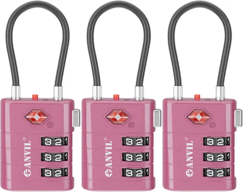 Miniatura 36 de ANVIL Candados para Equipaje Aprobados por TSA – Candados de Viaje de Combinación TSA008 de Alta Seguridad con Indicador de Inspección para Maletas