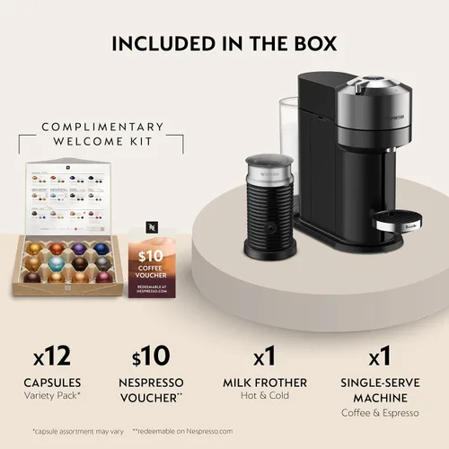 Miniatura 3 de Nespresso Vertuo Next Deluxe - Cafetera de café y café expreso, cromo puro con espumador de leche Aeroccino, 1.1 litros, color negro, cromo oscuro