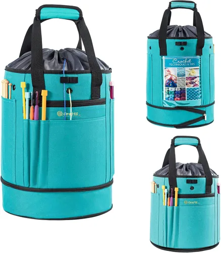 Miniatura 12 de MYBAGZING Organizador de almacenamiento de hilo expandible, bolsa de ganchillo y bolsa de hilo con cierre de cremallera, soporte de hilo para Rosa-Ⅱ