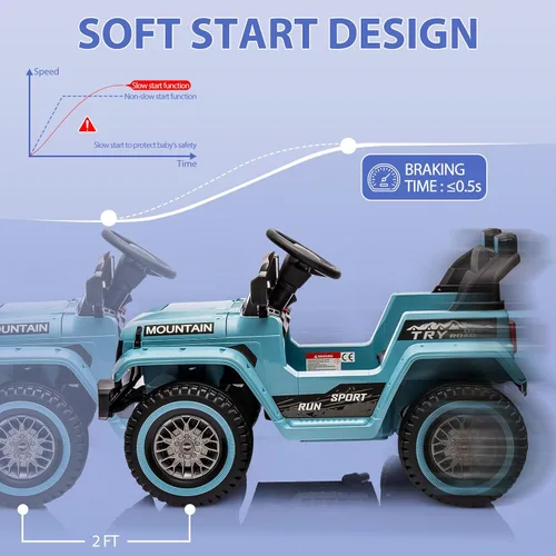 Miniatura 3 de Hetoy Camión para niños, auto eléctrico alimentado por batería de 12 V con control remoto para padres, suspensión de resorte, 3 velocidades, luces