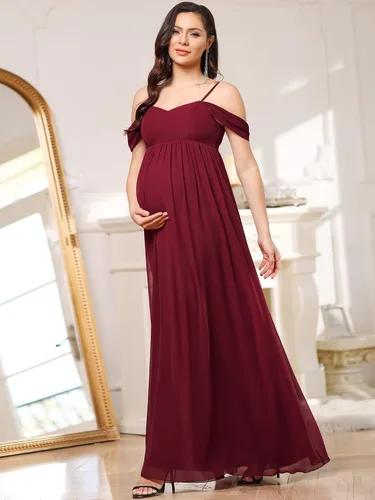 Miniatura 3 de Ever-Pretty Vestido de fiesta de maternidad de gasa con hombros descubiertos y tirantes delgados para mujer 20826