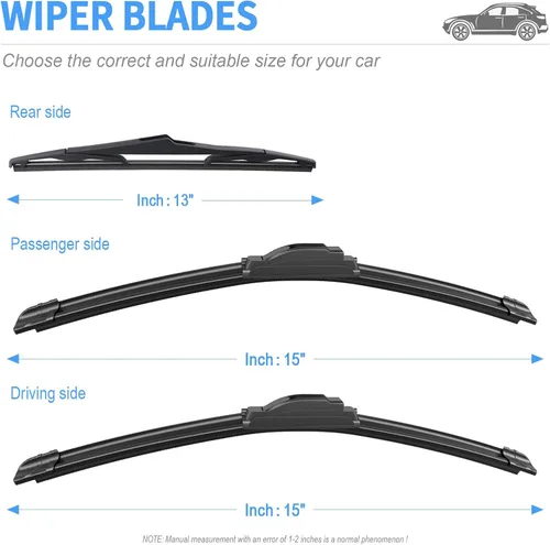 Miniatura 5 de Gavimnal® 15"+15"+13" escobillas limpiaparabrisas de silicona de repuesto para Jeep Wrangler JK 2008-2018 Jeep Wrangler 2007-2017, escobillas