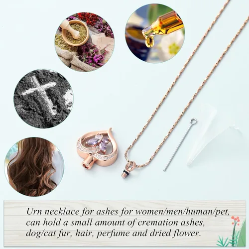 Miniatura 13 de Imrsanl Collares de urna de mariposa para mujeres y niñas, joyería de cremación con piedra natal, colgante para cenizas humanas, medallón