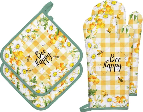 Miniatura 14 de Juego de 4 manoplas de horno y soportes para ollas de mármol de oro blanco, 100% algodón, resistentes al calor, guantes de horno extralargos