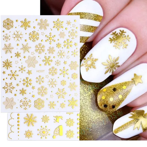 Miniatura 6 de Calcomanías de arte de uñas de Navidad, diseño de copos de nieve dorados, decoración de uñas, Papá Noel, árbol de Navidad, pan de jengibre, hombre