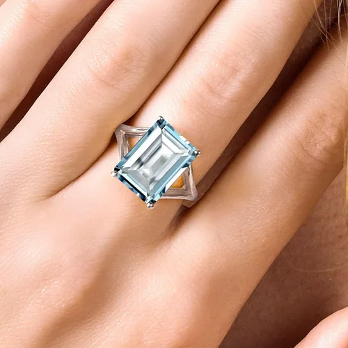 Miniatura 29 de Gem Stone King Anillo de compromiso solitario con piedra preciosa de corte esmeralda de 0.551 x 0.394 in para mujer, plata de ley 925, anillo