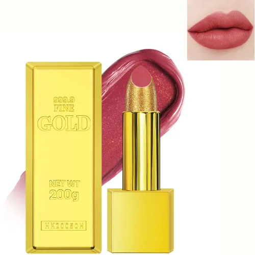 Miniatura 10 de Lápiz labial dorado, terciopelo nude, rojo y rosa, no se mancha, de alto pigmento, no se decolora, suave, de larga duración, taza antiadherente, #1