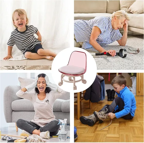 Miniatura 6 de Silla de polea de acrílico, taburete bajo con polea de respaldo, taburete ergonómico bajo para limpieza del hogar, taburetes de oficina, lavandería