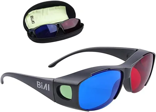 BIAL Paquete de 2 gafas 3D rojo-azul con estuche de tela de vidrio cian anaglifo estilo simple juego de película 3D - actualización adicional