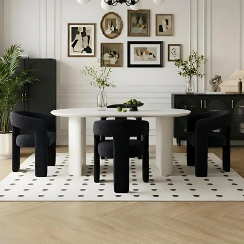Miniatura 14 de Silla de Comedor Moderna de Chenilla Tipo Barril Tapizada en Tela, Silla de Comedor con Brazo, Cómoda Silla Auxiliar de Acento para Cocina/Sala