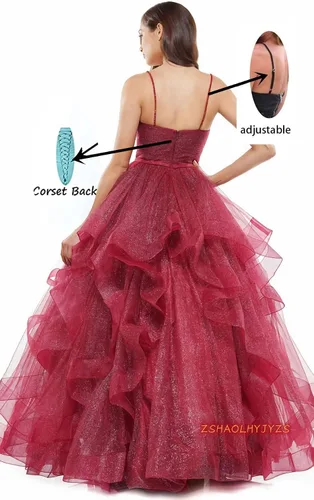 Miniatura 2 de ZSHAOLHYJYZS Vestidos de graduación de tul con purpurina 2024 con tirantes delgados, vestido de baile para mujer, vestidos largos de regreso a casa