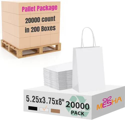 Miniatura 24 de MESHA Bolsas de regalo negras de 5.25 x 3.75 x 8 pulgadas, pequeñas bolsas de papel kraft con asas a granel, paquete de 100 para pequeñas empresas
