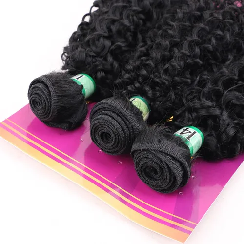 Miniatura 3 de Extensiones de cabello rizado afro rizado, sintético, tejido rápido, extensiones de cabello de fibra de alta temperatura para mujeres, color negro