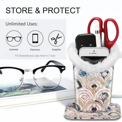 Miniatura 96 de Fintie Soporte para anteojos forrado de felpa con base magnética, estuche de cuero vegano prémium para lentes