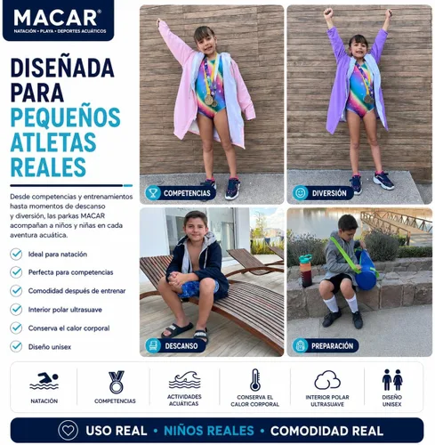 Miniatura 5 de MACAR Parka de natación impermeable con forro polar, ideal para actividades junto a la piscina y al aire libre
