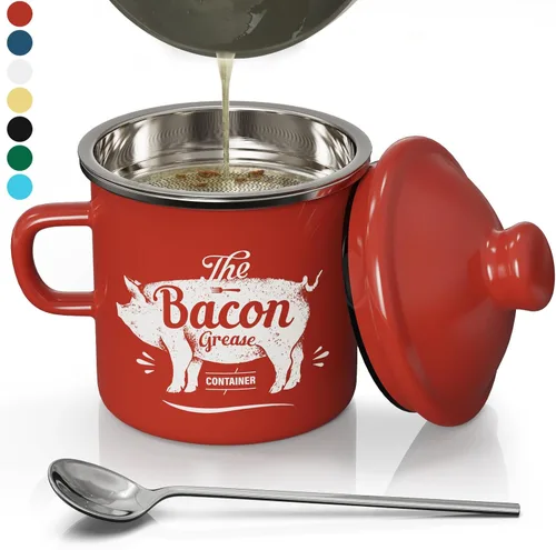Miniatura 9 de PGYARD Mini Recipiente para Grasa de Tocino con Colador - Ahorrador de Grasa Esmaltado de 15 OZ, Guardador de Grasa de Tocino Estilo Granja