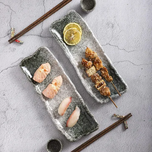 Miniatura 2 de Uaral Plato de sushi platos japoneses para servir sushi, juego de platos de sushi de cerámica, juego de 4, 12.5 pulgadas (verde esmeralda)