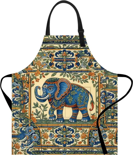 Miniatura 5 de Delantal divertido con bolsillo para mujeres y hombres, delantal de cocina ajustable para barbacoa y horneado con lindos animales y flores