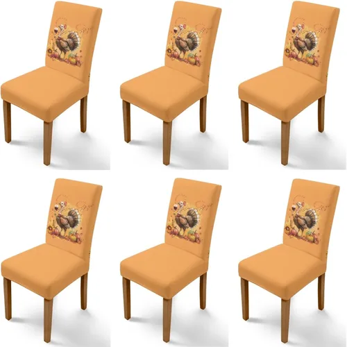 Miniatura 67 de Rnyleeg Thanksgiving Chair Covers for Living Room No Arms Turkey Pumpkin Stretch Dining Chair Covers Set of 6 Soft Washable Kitchen Chair Protector