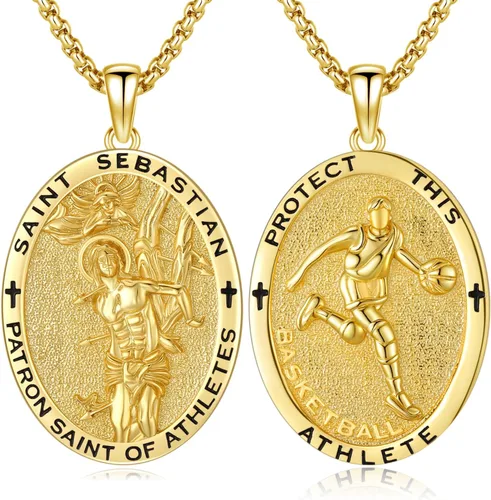 Miniatura 45 de Collar con colgante de plata de ley 925 con medalla de San Patrón, joyería religiosa para hombres y mujeres, con cadena de acero inoxidable 316L