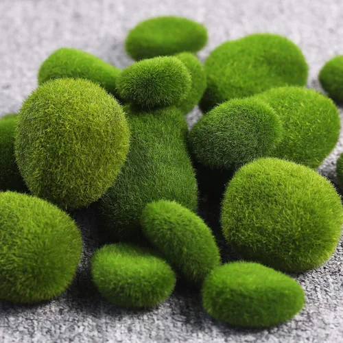 Miniatura 3 de TecUnite 20 rocas artificiales de musgo de 3 tamaños, bolas de musgo verde sintético, piedras cubiertas decorativas para decoración de jardín