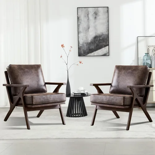 Miniatura 11 de INZOY Sillón moderno, estilo Accent de mitades de siglo, con marco de madera, de piel sintética, para sala de estar y dormitorio, sillón acolchado