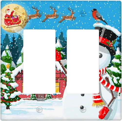 Miniatura 28 de Cubierta de interruptor de luz dúplex de 1 banda, cubierta decorativa de Navidad con copos de nieve rojos, placa frontal decorativa para cocina