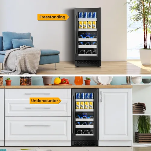 Miniatura 6 de Refrigerador de bebidas de 15 pulgadas, 13 botellas y 48 latas bajo encimera, refrigerador de bebidas negro con compresor de bajo ruido, enfriador
