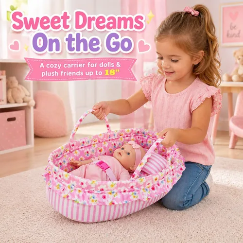 Miniatura 3 de June Garden Cozy Dream - Moisés portátil para muñecas de bebé, se adapta a muñecas americanas de hasta 18 pulgadas, almohada suave y hebilla