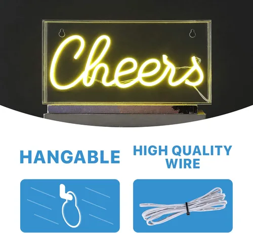 Miniatura 4 de JONATHAN Y Luz de neón LED amarilla "Cheers" de 11.8 pulgadas de ancho x 5.9 pulgadas de alto, operada por USB, amarillo, 147 lúmenes, caja acrílica