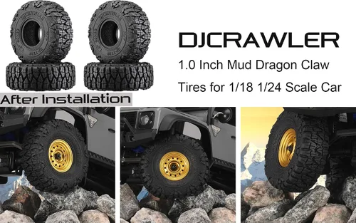 Miniatura 9 de DJCRAWLER Neumáticos Blandos Adhesivos de 1.0 Pulgadas 60 * 22mm para SCX24 TRX-4M 1/18 1/24 Actualizaciones de Ruedas, Neumáticos de Goma MT