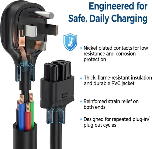 Miniatura 5 de Adaptador premium para cargador móvil Tesla Gen 2 Conecte a una toma de corriente de 240 V Carga de 32 amperios Longitud de 10 pulgadas