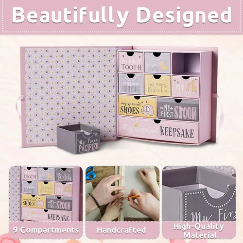 Miniatura 2 de Caja de recuerdos para bebé VOTUM para recuerdos preciados, de estilo de cuento de hadas - Cajas ligeras y hechas a mano con 9 compartimentos