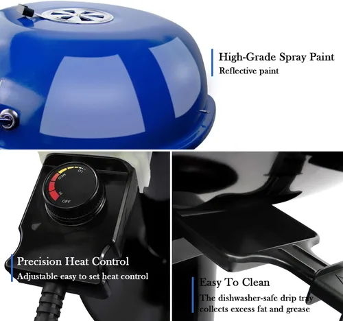 Miniatura 3 de Techwood Parrilla eléctrica para interiores y exteriores de 1600 W, parrilla eléctrica de barbacoa, parrilla de soporte extraíble portátil, azul