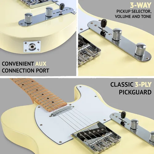 Miniatura 3 de LyxPro Guitarra eléctrica de 30 pulgadas, serie TL, cuerpo de madera de Paulownia de tamaño completo, golpeador de 3 capas, cuello en forma de C