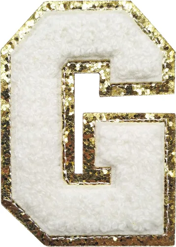 SPRT - Parches de letras de chenilla universitaria con purpurina, parche de letras blancas para planchar con letras del alfabeto para disfraz de