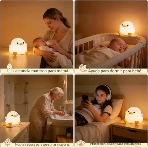 Miniatura 6 de FAMIDUO Luz nocturna de pato, bonita lámpara de pato DoDo, luz de noche de silicona blanda regulable para guardería de bebé con temporizador, luz