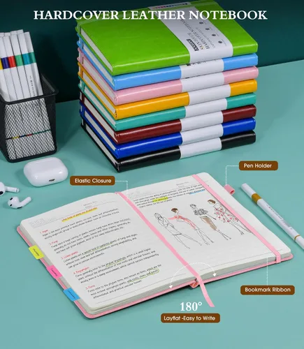 Miniatura 6 de Ansopu Cuaderno rayado para mujeres, A5 100 GSM papel grueso, diario de cuero rosa para escribir, diario de viaje 160 páginas (14.6 x 21.3 cm)
