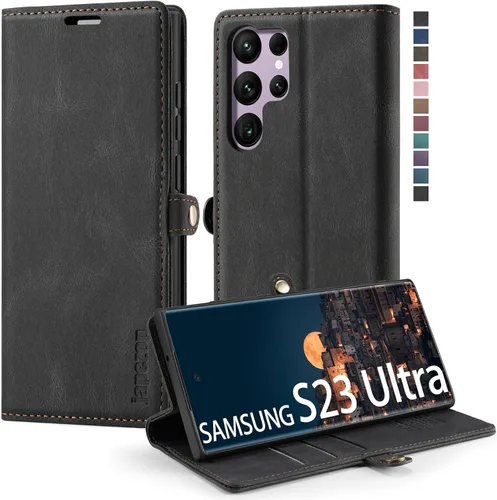 Miniatura 17 de Funda para Samsung Galaxy S23 5G, funda tipo cartera para Samsung Galaxy S23 5G con bloqueo RFID, tarjetero y función atril magnético, funda