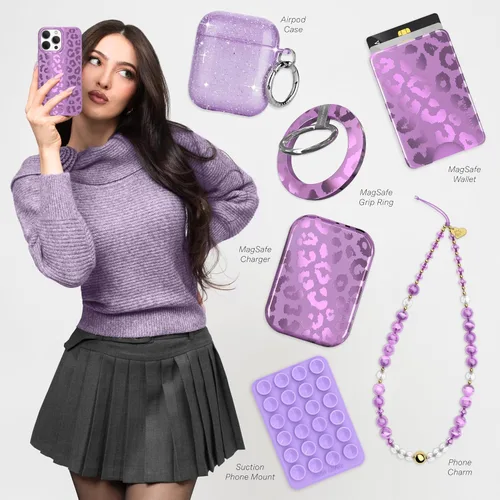Miniatura 2 de VELVET CAVIAR Funda para iPhone 15 Pro, compatible con MagSafe, probada en caídas de 10 pies, estampado de leopardo y amatista púrpura