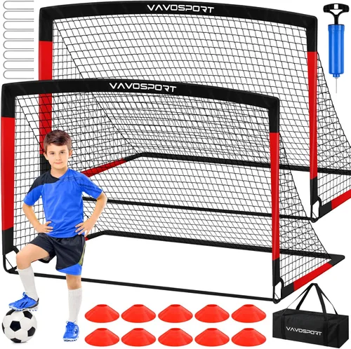 VAVOSPORT Juego de porterías de fútbol para niños para patio trasero, 2 redes portátiles de 4 x 3 / 6 x 4 pies, mini equipo de entrenamiento de