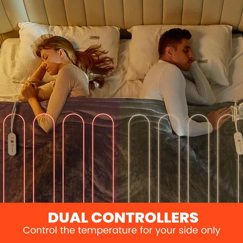 Miniatura 2 de Manta eléctrica tamaño King – Manta térmica con doble control, 5 niveles de calefacción, 10 horas de apagado automático, manta de calentamiento