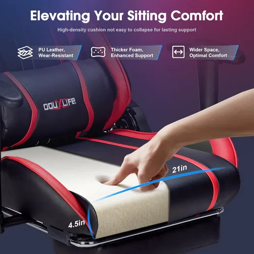 Miniatura 3 de Silla de masaje para juegos de 7 puntos, silla de oficina con reposapiés y soporte lumbar, altura del asiento ajustable ergonómica, 175° reclinable