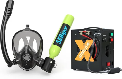 Miniatura 10 de Máscara de snorkel Mini tanque de buceo 0.5L hasta 6 minutos de respiración submarina dentro de 30 pies de profundidad de buceo pequeño tanque