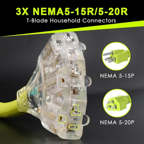 Miniatura 4 de Cable Adaptador de Generador RV de 30 Amperios a 20 Amperios 110, Adaptador de Distribución NEMA L5-30P a 3X 5-15R/5-20R con Indicador de Energía