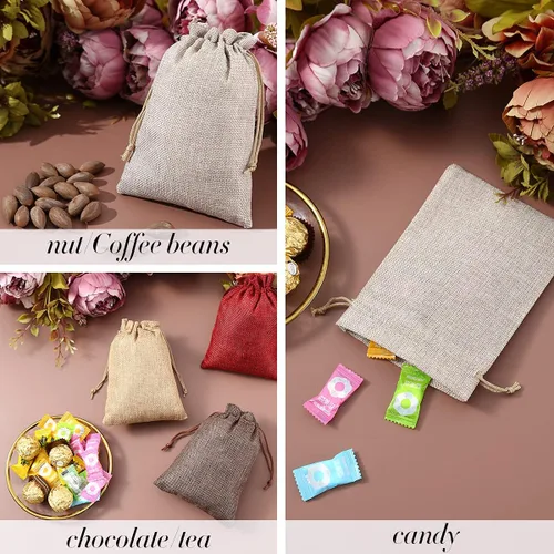 Miniatura 5 de 24 bolsas de arpillera con cordón de color mixto, bolsa de regalo, bolsa de joyería, bolsas de arpillera para bodas, fiestas, manualidades