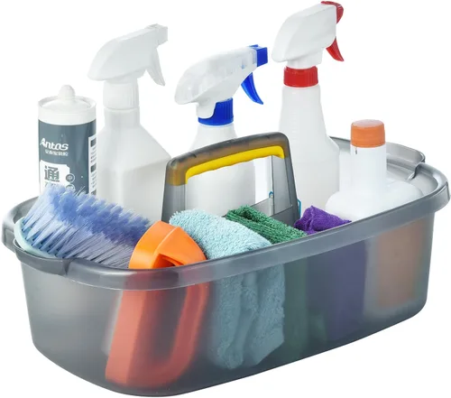 Organizador grande de limpieza con asa, organizador de cesta de almacenamiento de herramientas de limpieza, organizador de cubo resistente, cubo
