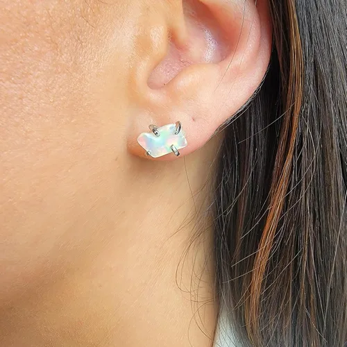 Miniatura 73 de Natural raw gemstone stud earrings with white gold over 925 sterling silver, 6 to 7mm rough genuine quality birthstone gift for her, Uniquelan