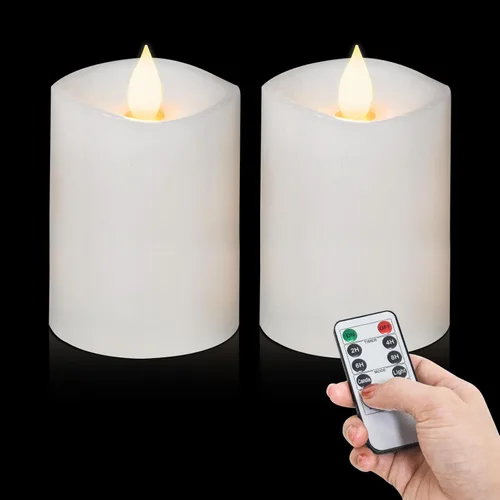 Miniatura 26 de Velas sin llama de 3 x 3 que funcionan con pilas con temporizador remoto, duran 600 horas, velas de batería parpadeantes, velas LED eléctricas